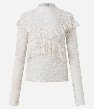 Blusa de Encaje Manga Larga con Volados 5
