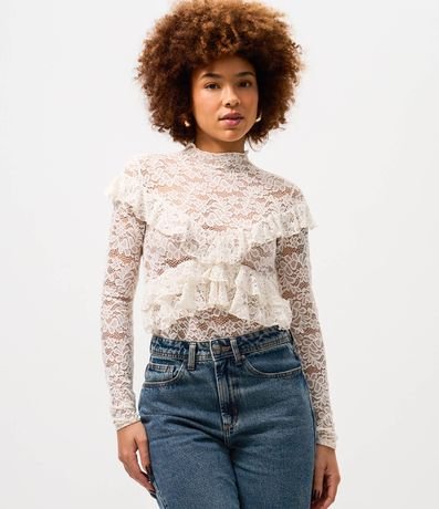 Blusa de Encaje Manga Larga con Volados 3