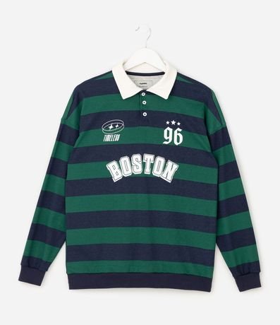 Remera Infantil Polo Rayada con Lettering – Talle 5 a 14 años