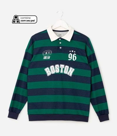 Remera Infantil Polo Rayada con Lettering – Talle 5 a 14 años 1