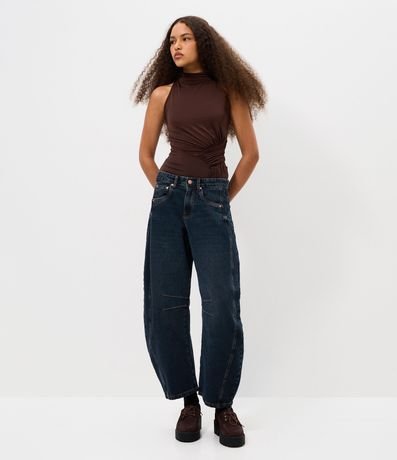 Pantalón Baggy Balloon en Jeans con Cintura Mediana y Recorte Lateral