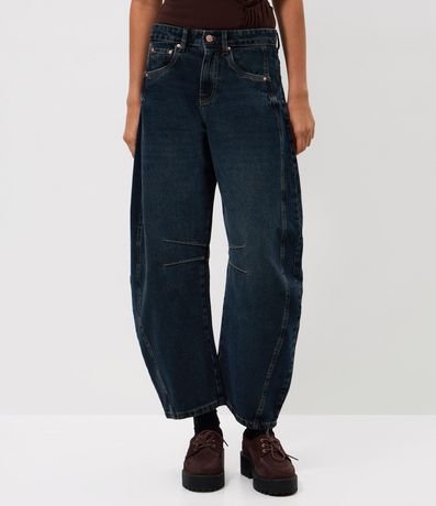 Pantalón Baggy Balloon en Jeans con Cintura Mediana y Recorte Lateral 2
