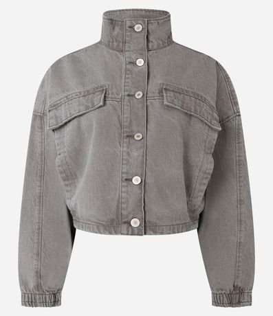Campera Bomber en Sarga con Bolsos y Cuello Alto 5