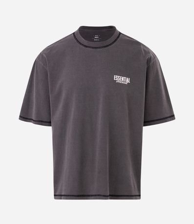 Remera Boxy en Algodón con Costura Contrastante y Lettering 1