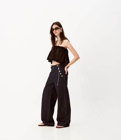 Pantalón Wide en Jeans con Botones Delanteros 1