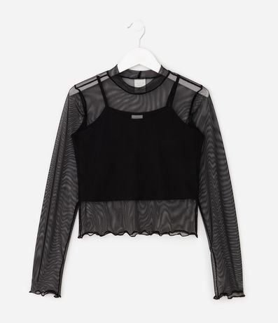 Blusa Infantil Manga Larga en Tule con Musculosa Interna – Talle 7 a 16 años