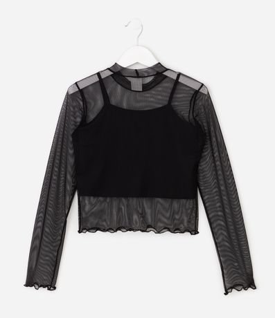 Blusa Infantil Manga Larga en Tule con Musculosa Interna – Talle 7 a 16 años 2
