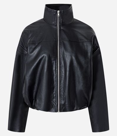 Campera en PU con Cuello Alto y Bajo con Elástico