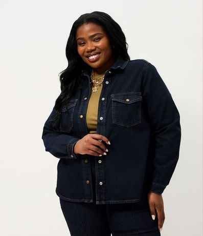Camisa Overshirt Jeans con Botones Curve & Plus Size