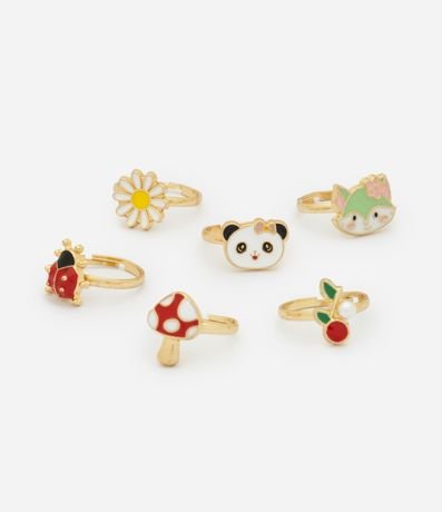 Kit Anillo Infantil 6 Prendas en Metal con Estampa Animalitos - Talle U 2