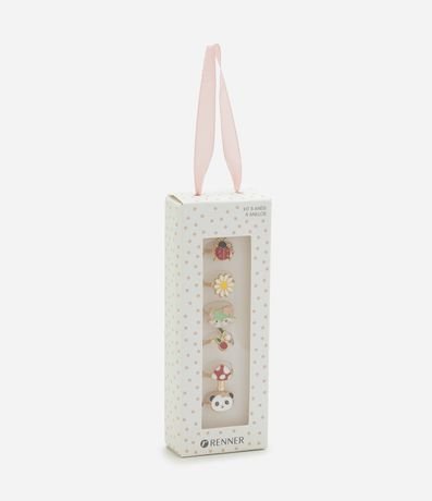 Kit Anillo Infantil 6 Prendas en Metal con Estampa Animalitos - Talle U 3
