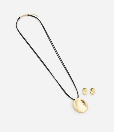 Conjunto de Collar Largo y Caravanas con Colgante Redondeado