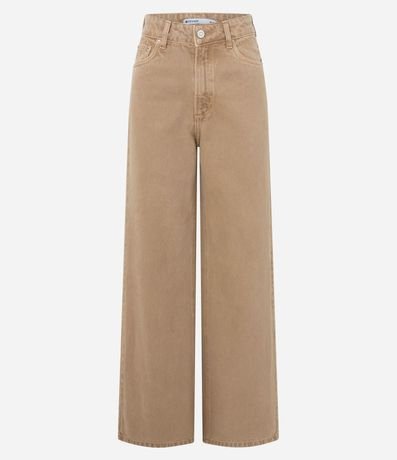 Pantalón Wide Leg en Sarga con Cintura Alta