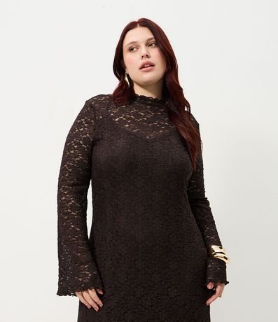 Vestido en Encaje de Manga Larga Flare Curve & Plus Size 2