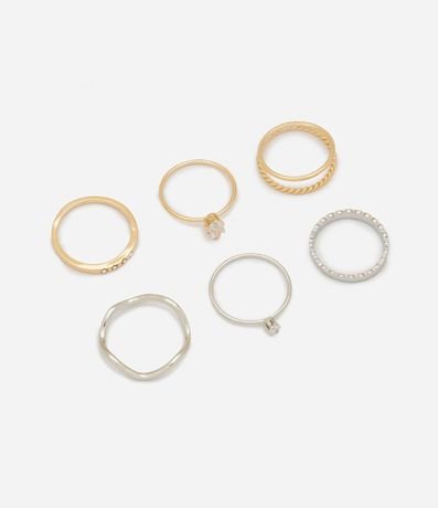 Kit 06 Anillos en Metal con Aplicación de Piedras