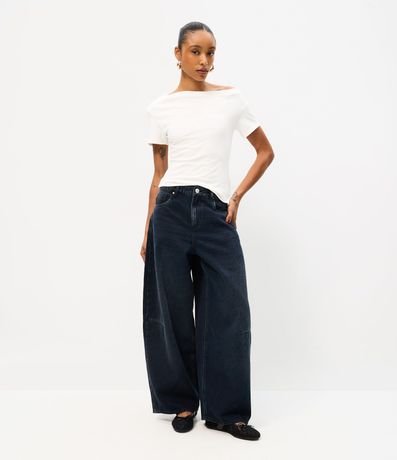 Pantalón Barrel Jeans con Cintura Alta y Lavado Desteñido 1