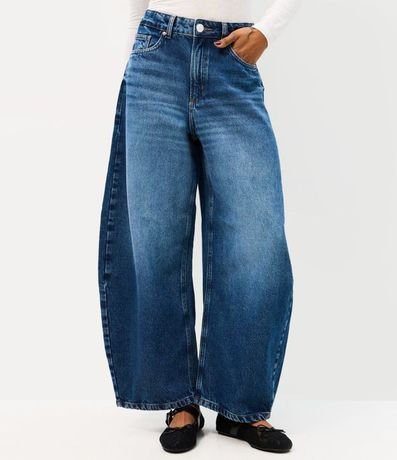 Pantalón Barrel en Jeans con Cintura Alta y Recortes Laterales 2