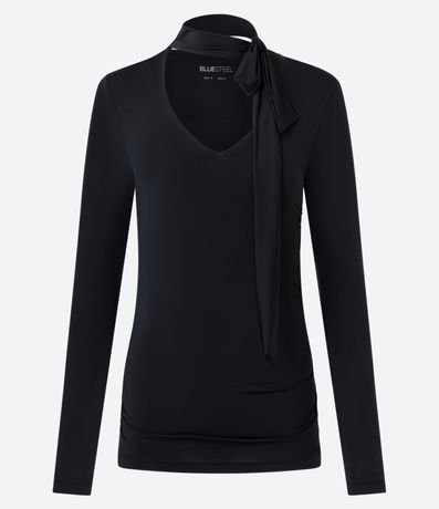 Blusa Fruncida en Microfibra con Escote V y Cuello Lazo 5