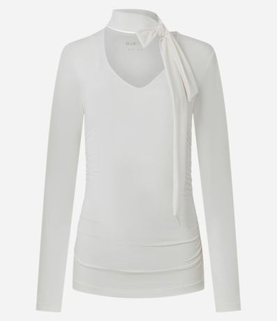 Blusa Fruncida en Microfibra con Escote V y Cuello Lazo 5