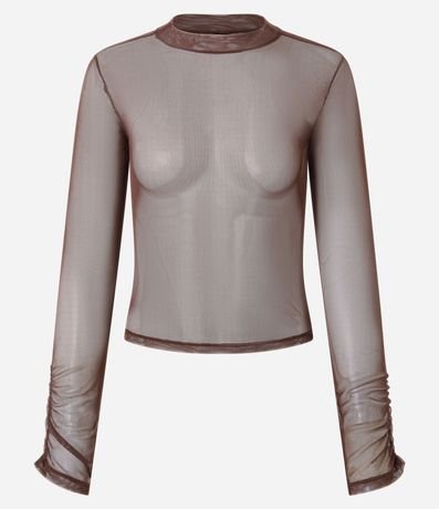 Blusa en Tule con Cuello Alto y Fruncidos 1