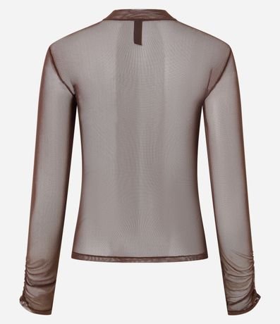 Blusa en Tule con Cuello Alto y Fruncidos 3