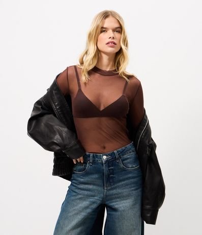 Blusa en Tule con Cuello Alto y Fruncidos 1