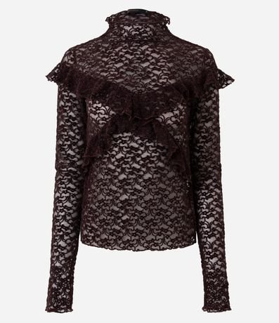 Blusa en Encaje Aterciopelado con Aplicación de Volados 5