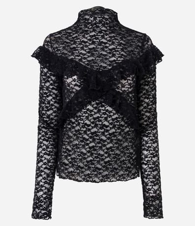 Blusa en Encaje Aterciopelado con Aplicación de Volados 5