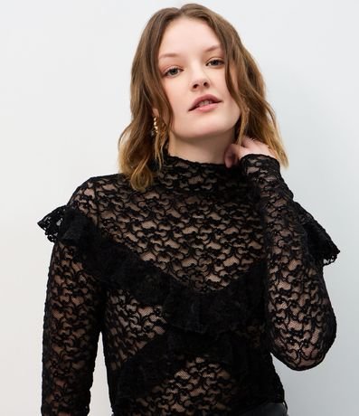 Blusa en Encaje Aterciopelado con Aplicación de Volados 3