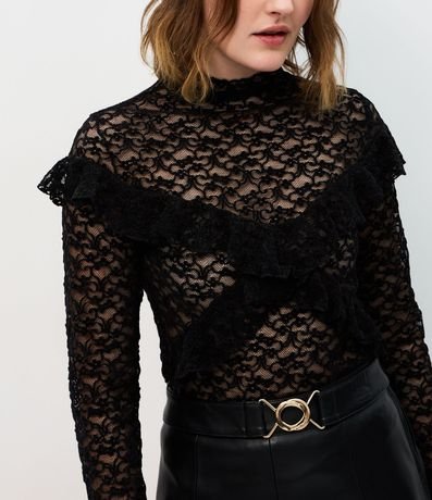 Blusa en Encaje Aterciopelado con Aplicación de Volados 4
