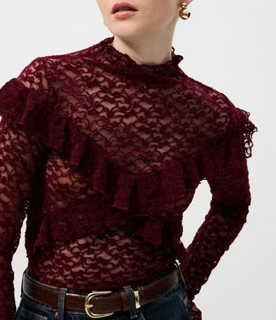 Blusa en Encaje Aterciopelado con Aplicación de Volados 4