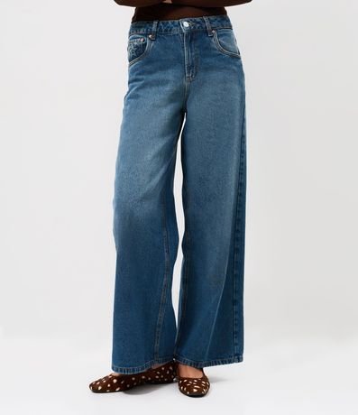 Pantalón Wide en Jeans con Cintura Mediana y Bordado Estrella 2