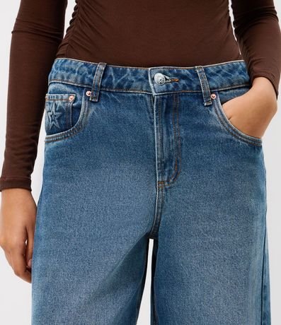 Pantalón Wide en Jeans con Cintura Mediana y Bordado Estrella 3