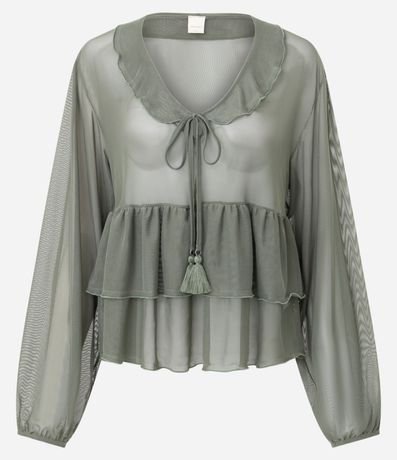 Blusa Bata en Tule con Volados y Lazo Delantero 5