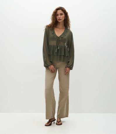 Blusa Bata en Tule con Volados y Lazo Delantero 2