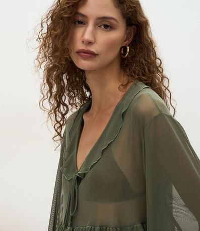 Blusa Bata en Tule con Volados y Lazo Delantero 3