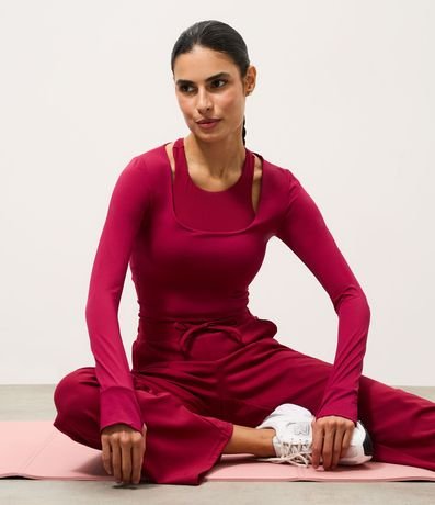 Blusa Cropped Deportiva en Microfibra con Abertura Para Polegar