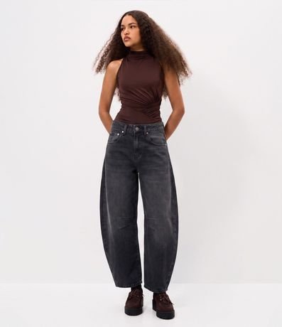 Pantalón Baggy Balloon en Jeans con Cintura Mediana y Recorte Lateral