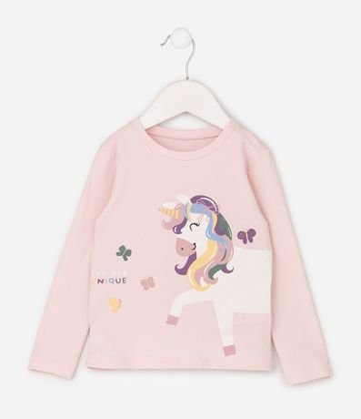 Remera Slim Infantil con Estampa de Unicórnio con Purpurina – Talle 1 a 6 años 2