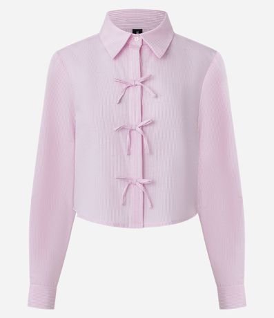 Camisa Cropped en Tricolina Listrado con Lazo en Moñitas 5
