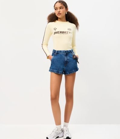 Blusa Manga Larga en Algodón con Estampa de Overdrive y Bies Contrastante 2