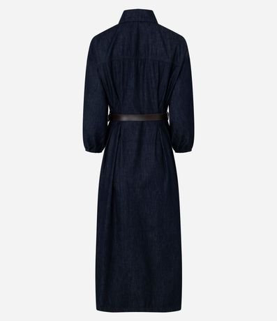 Vestido Midi en Jeans con Manga Larga y Cinturón 2