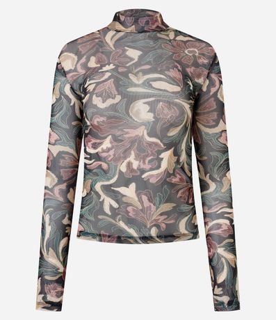 Blusa en Tule con Estampado Floral y Cuello Alto 5