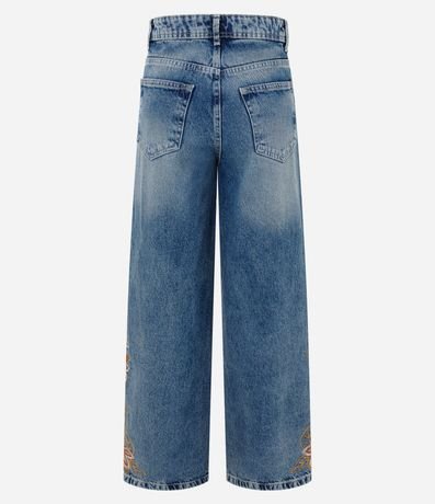 Pantalón Wide Leg Jeans con Cintura Mediana y Bordado Floral 7