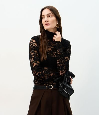 Blusa en Encaje con Manga Larga y Hombreras 1