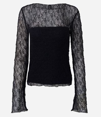 Blusa Manga larga Texturizada con Manga Evasê y Transparencia 5