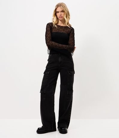 Blusa Manga larga Texturizada con Manga Evasê y Transparencia 2