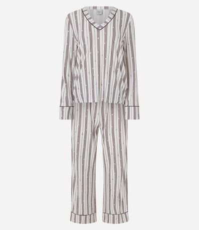 Pijama Largo en Peach Touch con Estampa de Rayas Contrastante 5