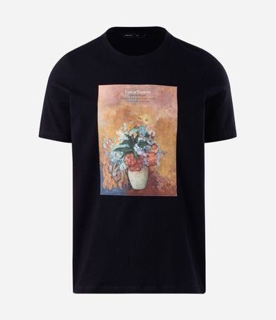 Remera en Algodón con Estampado del Cuadro Vase Of Flowers de Odilon Redon