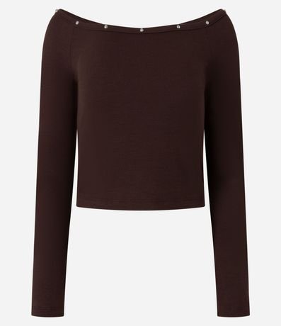 Blusa en Viscosa con Escote Hombro a Hombro y Piedras en el Escote 5